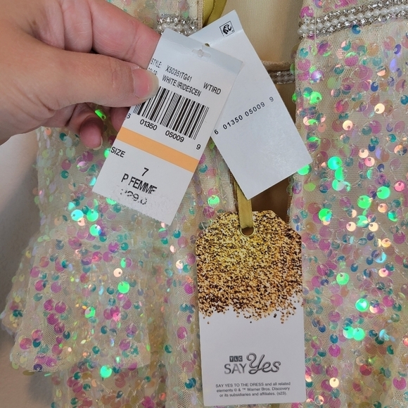 NWT TLC Say Yes Juniors All Over Sequin Tiered White Iridescent Dress - Picture 11 of 12